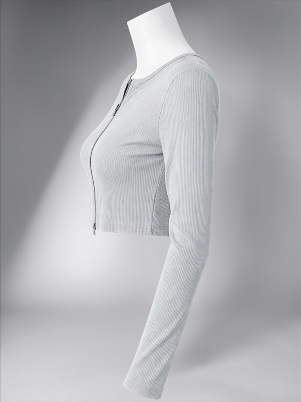 Cropped Ribbed Zip-front Top in Light Gray - Picture 13 of 14